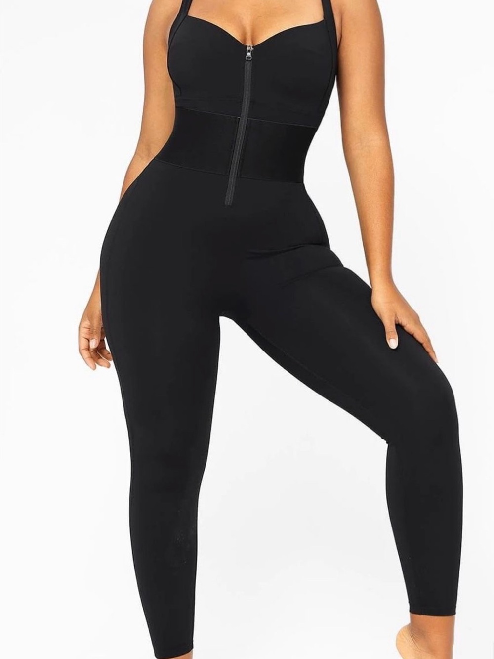 NWOT Black Zip-Front Sculpting Shapewear Jumpsuit